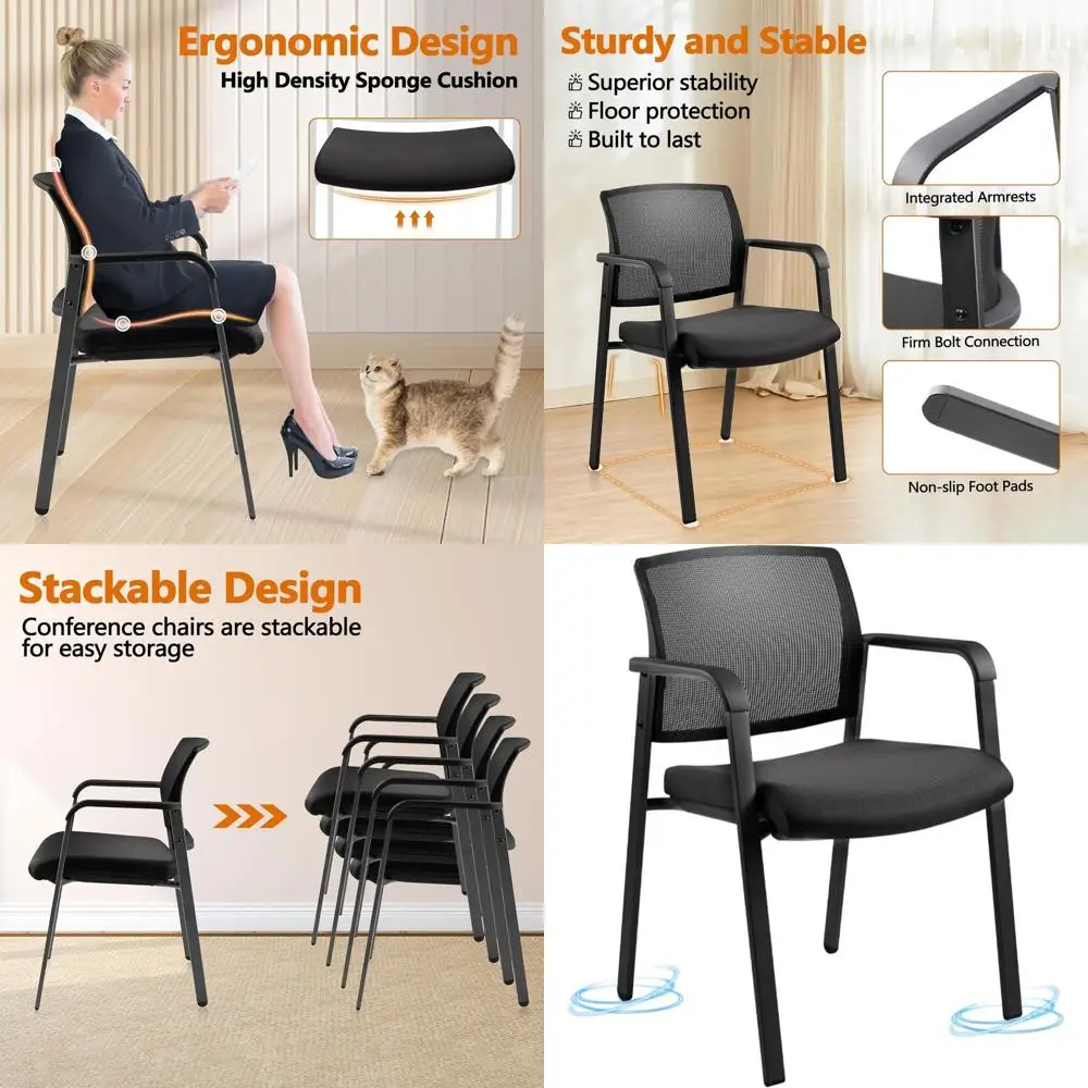 

Складные стулья для гостей с тканевой обивкой для офисов, залов ожидания и конференций, черные