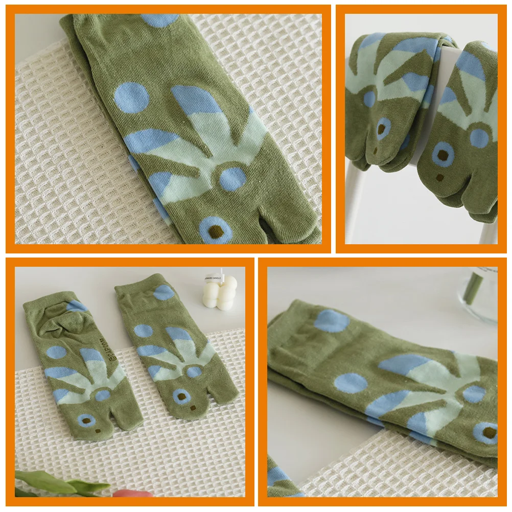 

3 Pairs Short Length Green Toe Separator Flip Big Toe Sock Flops Breathable Socks Breathable Cotton Socks Women