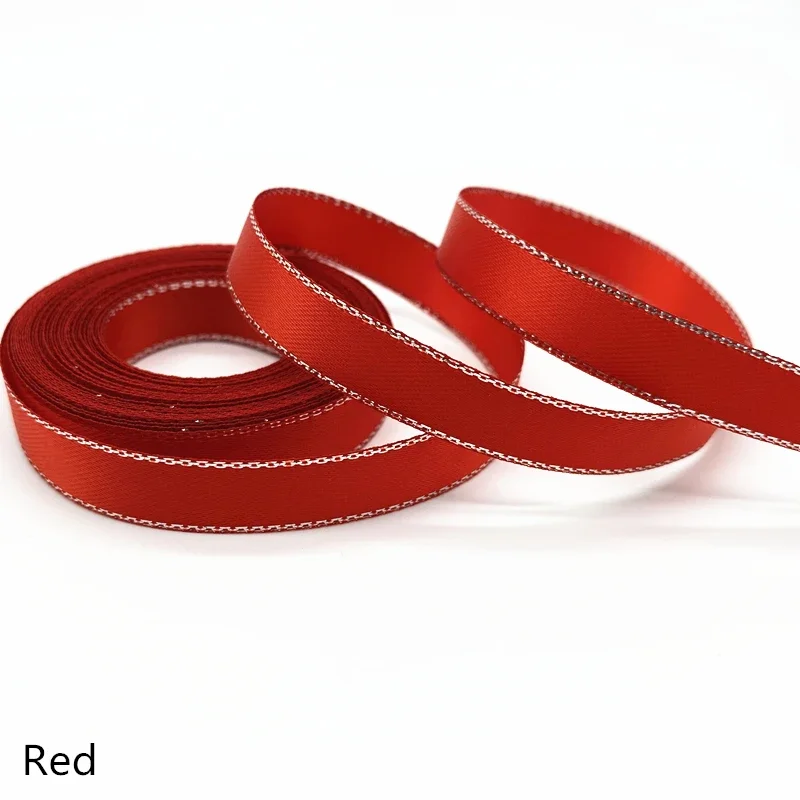 10mm High Quality Silver Metallic Edge Satin Ribbon Polyester For Flower Gift Packing Wedding Decoration DIY ,5 yds/lot