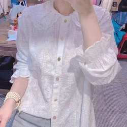 Lace Neck Sleeve Women's Shirt Top Vintage Clothes for Women Tops Shirts Blouses