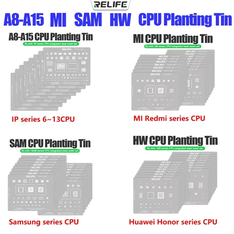 RELIFE iPhone Samsung Huawei Xiaomi CPU Series Steel Stencil Set Chip Planting Tin Net Mobile Phone Motherboard Repair Tool