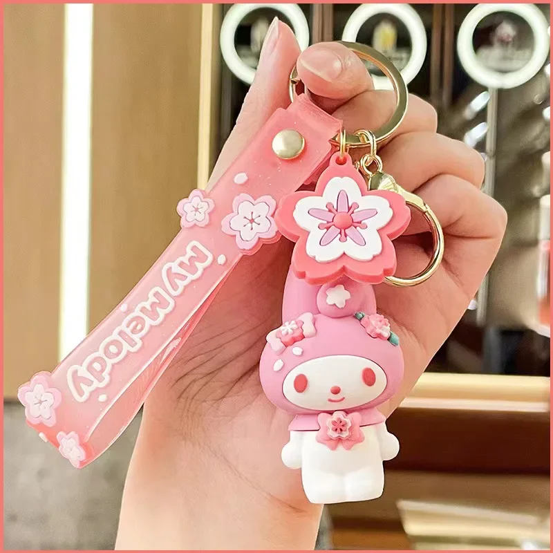 Sanrio Series Hello Kittle Melody Cartoon Kulomi Cinnamoroll Soft Rubber Figurine Girl Heart Pendant Ornament Small Gift