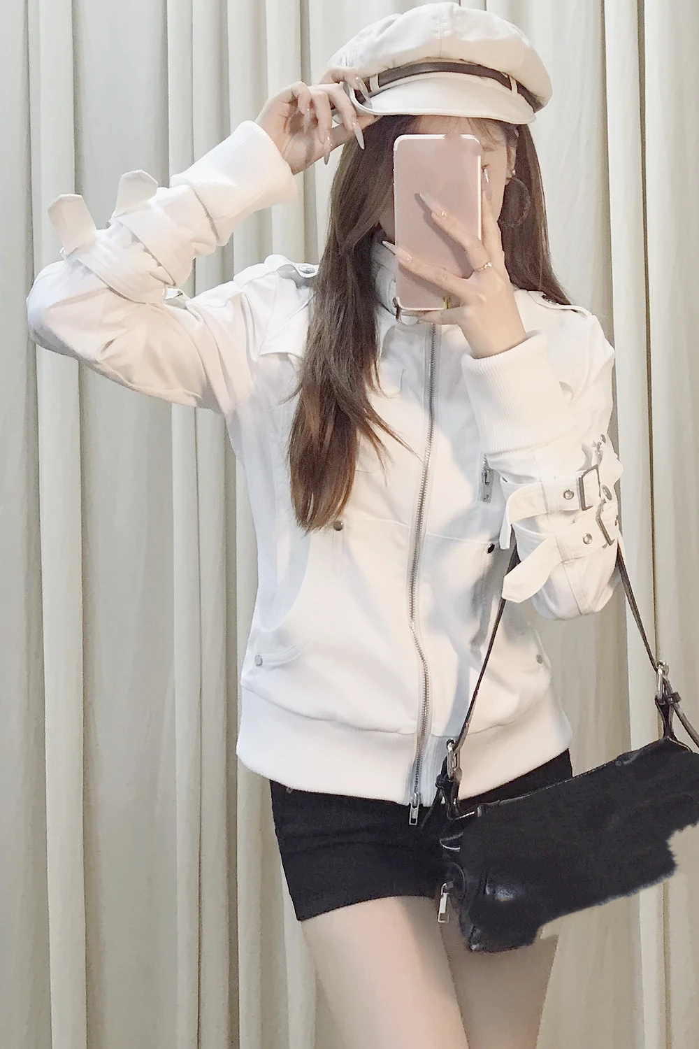 Y2k Street – manteau de Moto et de motard blanc gothique pour femmes, vestes Vintage à manches longues lourdes, début d'automne des années 2000, nouveaux hauts Slim Fit Chic