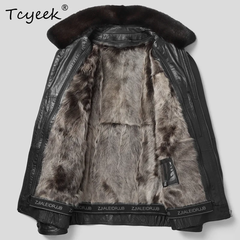 

Tcyeek Real Goatskin Genuine Leather Jacket Men Warm Mink Collar Winter Clothes Mens Coats Wool Liner Coat 2025 Casaco Masculino