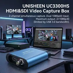 UNISHEEN 2-kanałowa karta SDI HDMI VIDEO CAPTURE Card Box USB3.0 60FPS FPGA Grabber Dongle Sprzęt do przesyłania strumieniowego gier 1080P OBS vMix VJ