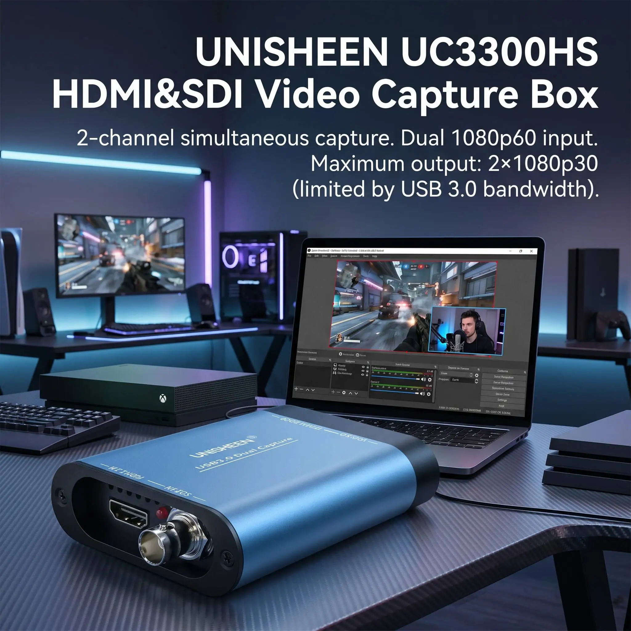 UNISHEEN SDI Grabber Dongle Zoom Game Streaming Equipment Live Broadcast OBS Vmix USB DUAL HDMI VIDEO CAPTURE Box Device