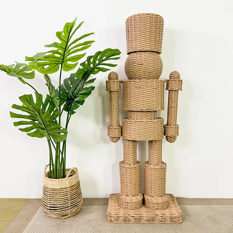 Handmade Wicker Nutcracker Soldier Figurine Christmas Decor Door Hanging Ornament Holiday Home Party Decoration