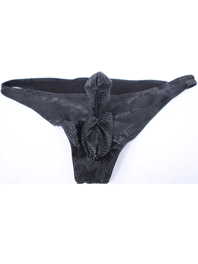 M-3XL Snake Prints PU Leather Jockstrap Men Thongs G Strings 3D Penis Sheath Sexy Bikini Briefs Tanga Ropa Underwear Calzoncillo
