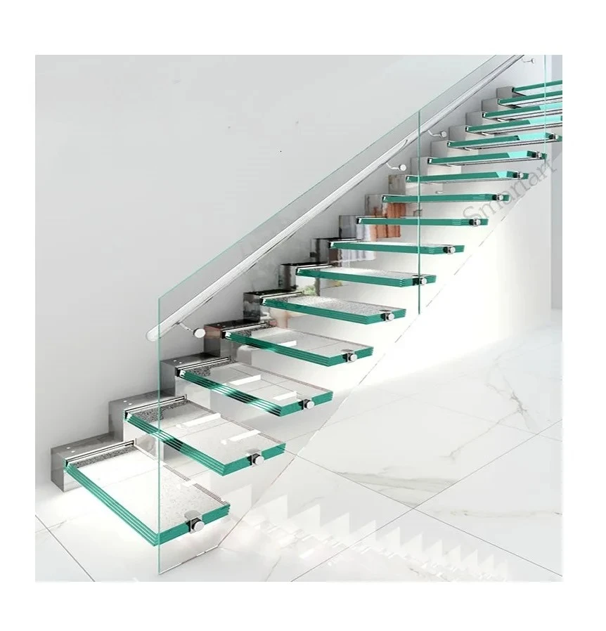 Taka Custom Modern Home Style Laminated Glass Stairs Ladders Prefabricated Light Emitting Diodes Straight Stairs