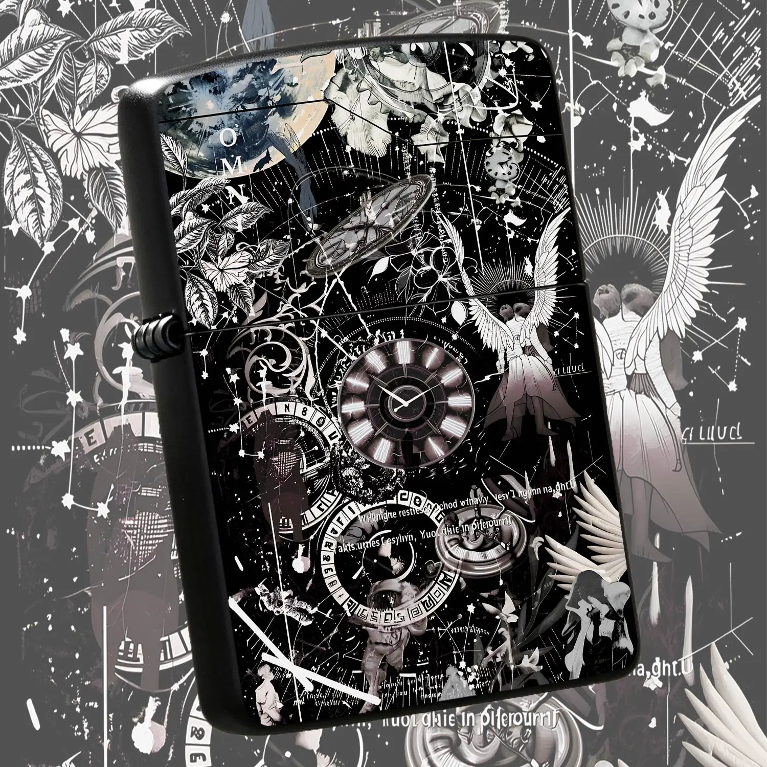 Vintage Time Travel Themed Lighter, Artistic Clocks & Angel Pattern Print, Aesthetic Creative Personalized Accessory, Portable Daily Practical Item, Multi-Scenario Usable, Unique Gift For Friends Family Collection A Humorous And Interesting