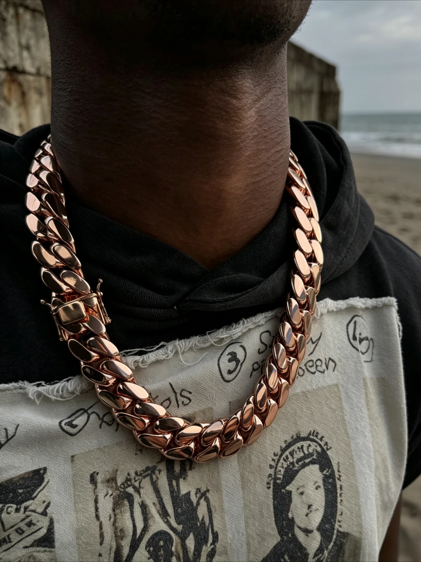 22Mm diamond-free plain solid Cuban necklace, pure American street single product, daily commute, large party wear