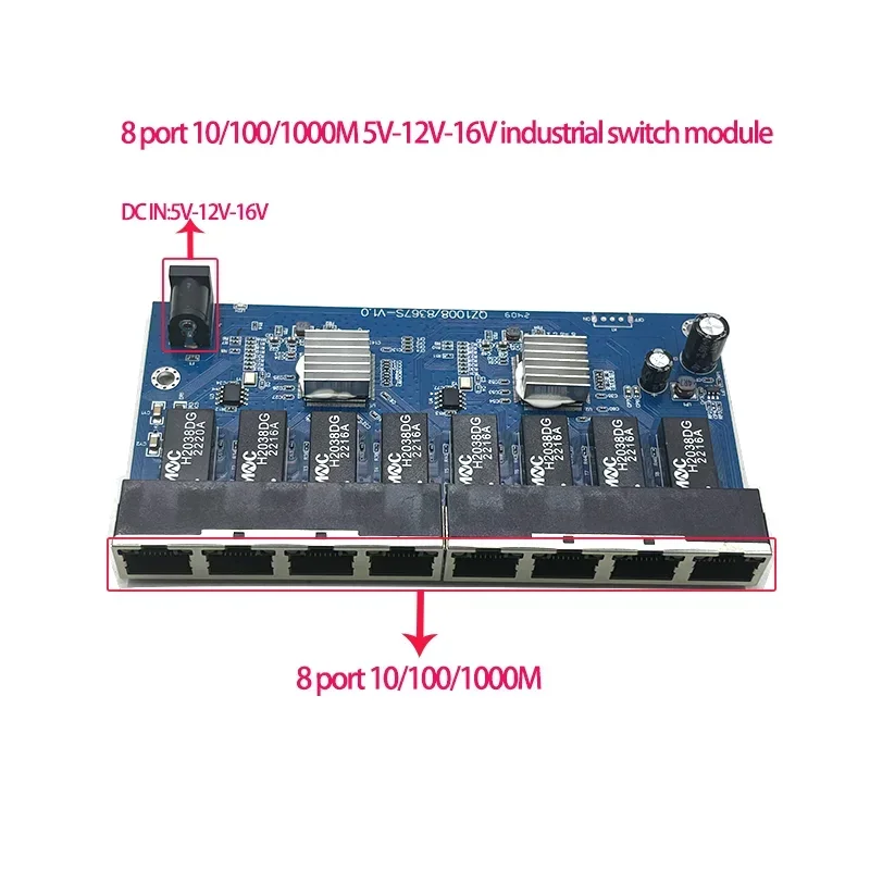 8 ports10/100/1000M 5V-16V ethernet network indutrial switches module