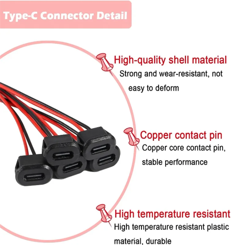 10PCS Type-C Female 2Pin USB Connector Type-C with Female Socket Fast Charging Jack Charging Port USB-C Charger Plug