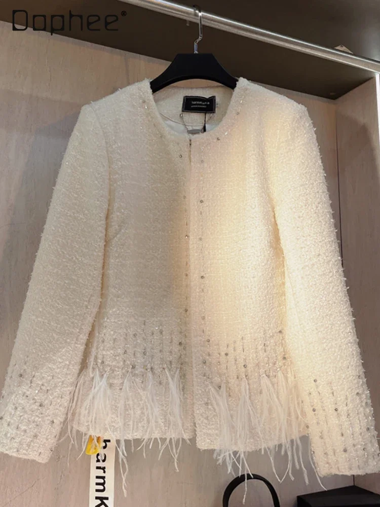 Französischer weißer Tweed-Mantel für Damen, Frühling und Herbst, High-End-Temperament, Prominente,