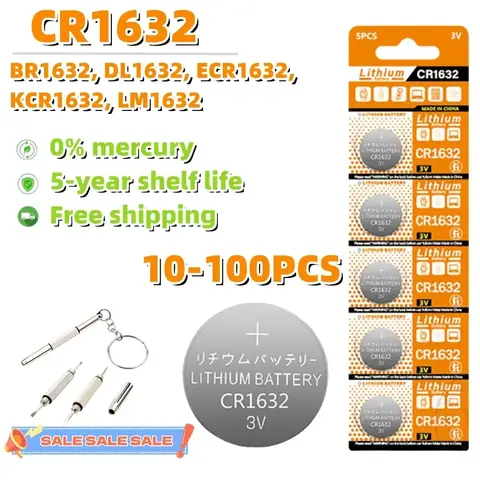 10-100PCS 3V CR1632 배터리 CR 1632 리튬 배터리 DL1632 BR1632 KCR1632 ECR1632 자동차 원격 제어 시계 버튼 코인 셀