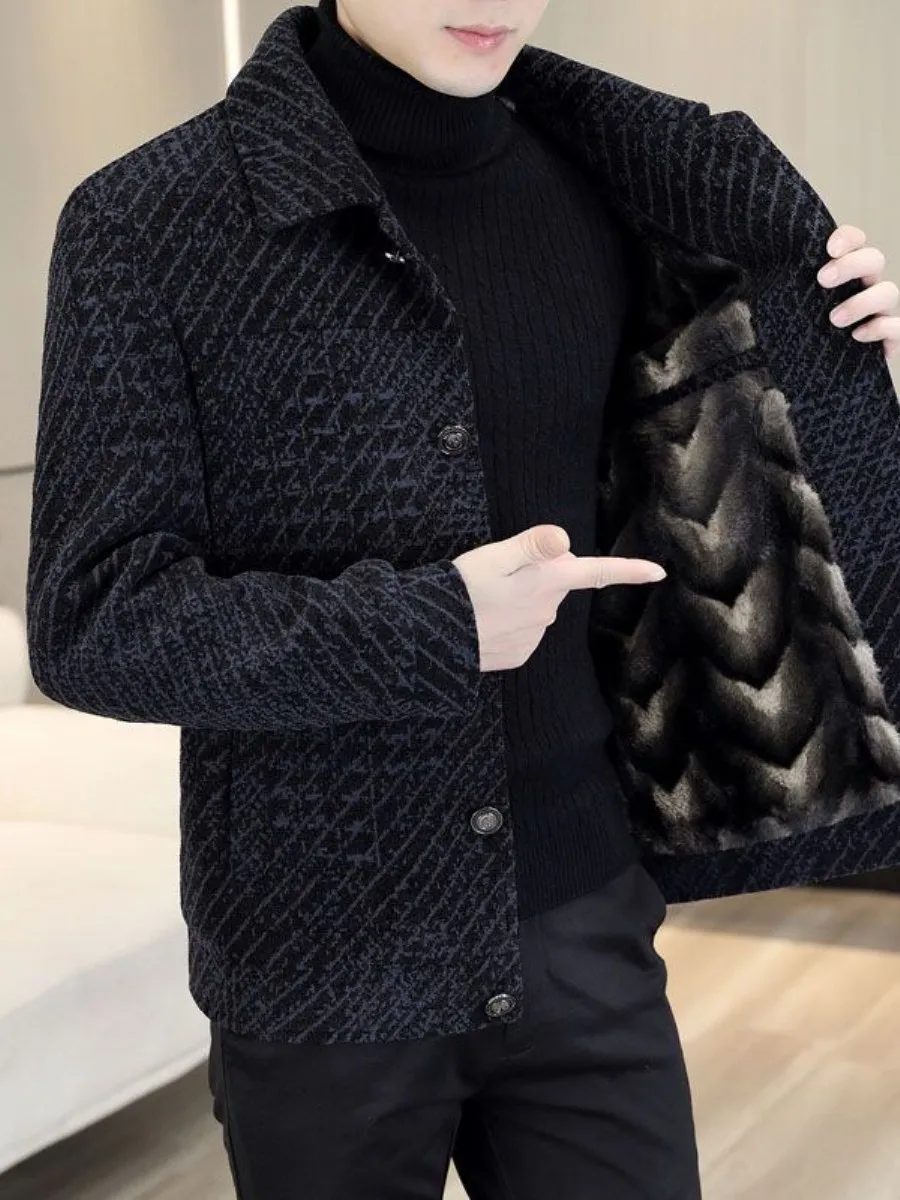 

Мужское шерстяное пальто с флисовой подкладкой, утепленное, в корейском стиле, для весны, осени и зимы, приталенное, для делового и повседневного образа