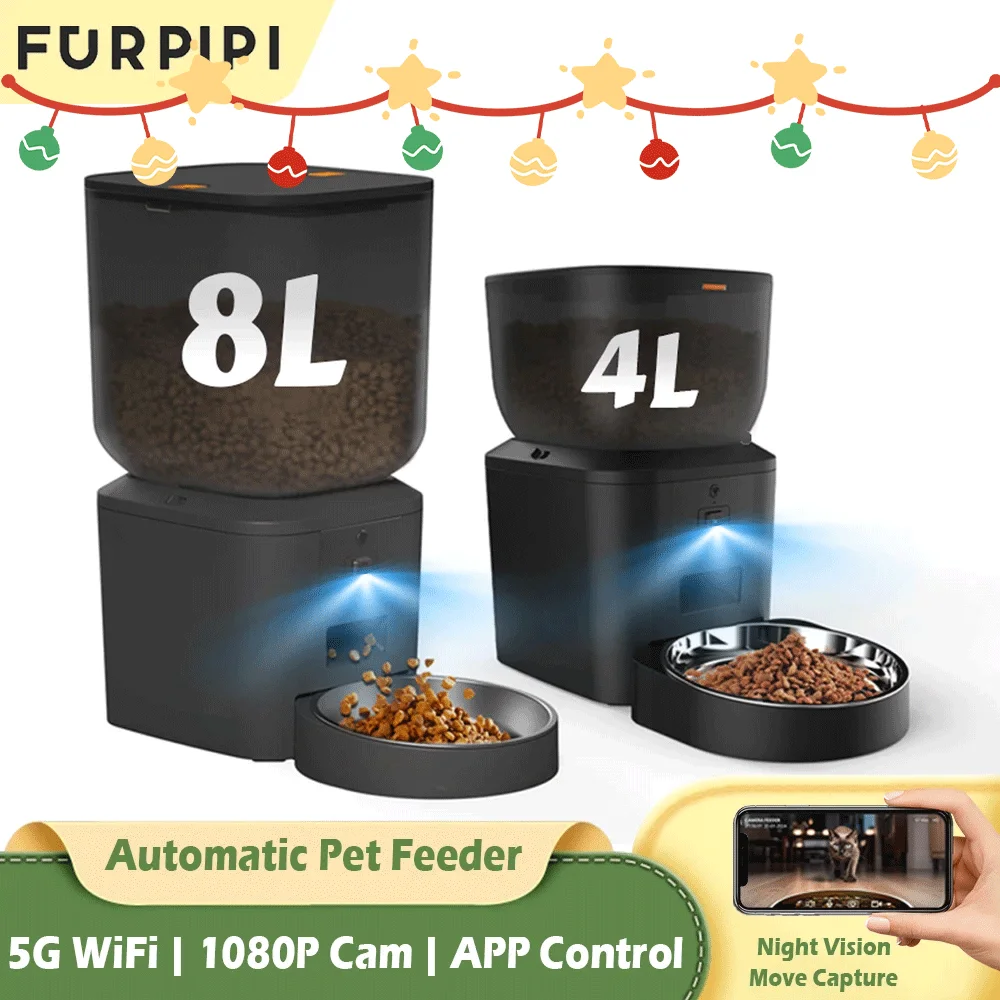 

Furpipi Automatic Cat Feeders with HD Video 1080P 5G WiFi Pet Feeder Smart Tuya APP Control Automatic Cat Dog Food Dispenser