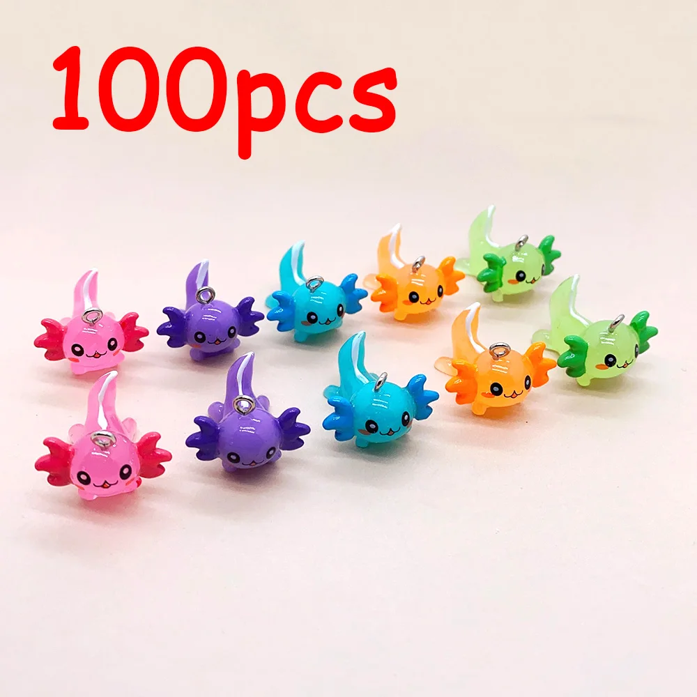 

100pcs Bulk Wholesale Axolotl Fish Resin Charms Kawaii Marine Animal Pendant For Earring Keychain Diy Jewelry Make