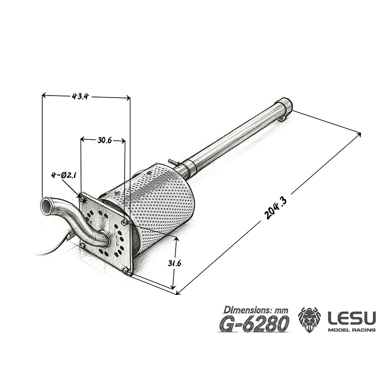 1/14 full metal simulation exhaust chimney with built-in horn Voice group sounded The exhaust cover will open