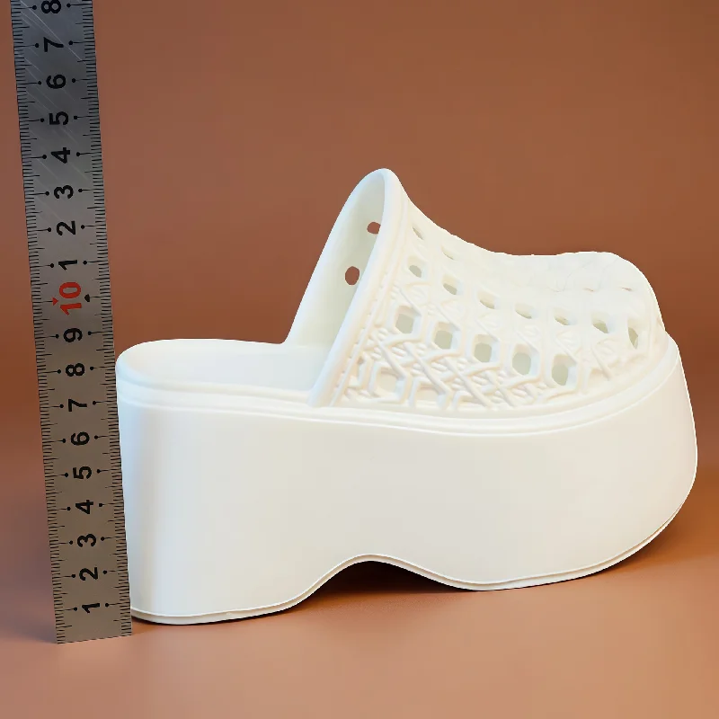 Image 3: Mules compensées épaisses à plateforme de 7 cm pour femme, perforées et respirantes, rehaussant la silhouette, parfaites pour l'été