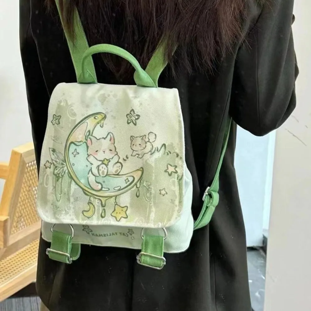 

Portable Canvas Puppy Party Backpack Large Capacity Cat Cartoon Backpack Y2K Pink Green School Bag Students