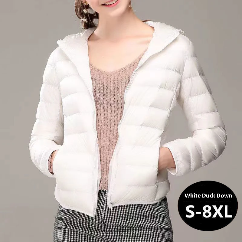 8xl Women White Duck Down Jackets Female Ultra Light Duck Down Coats Hot New Autumn Winter Warm Hooded Hiking Outwear Portable