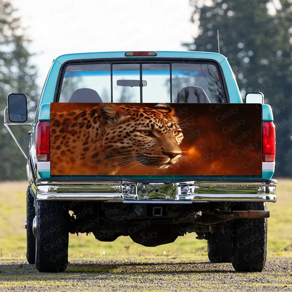 Dynamic Fiery Leopard Gaze Car Pickup Truck Tailgate Sticker, Waterproof Self-Adhesive PVC Graphics Decals Auto Accessories Gift