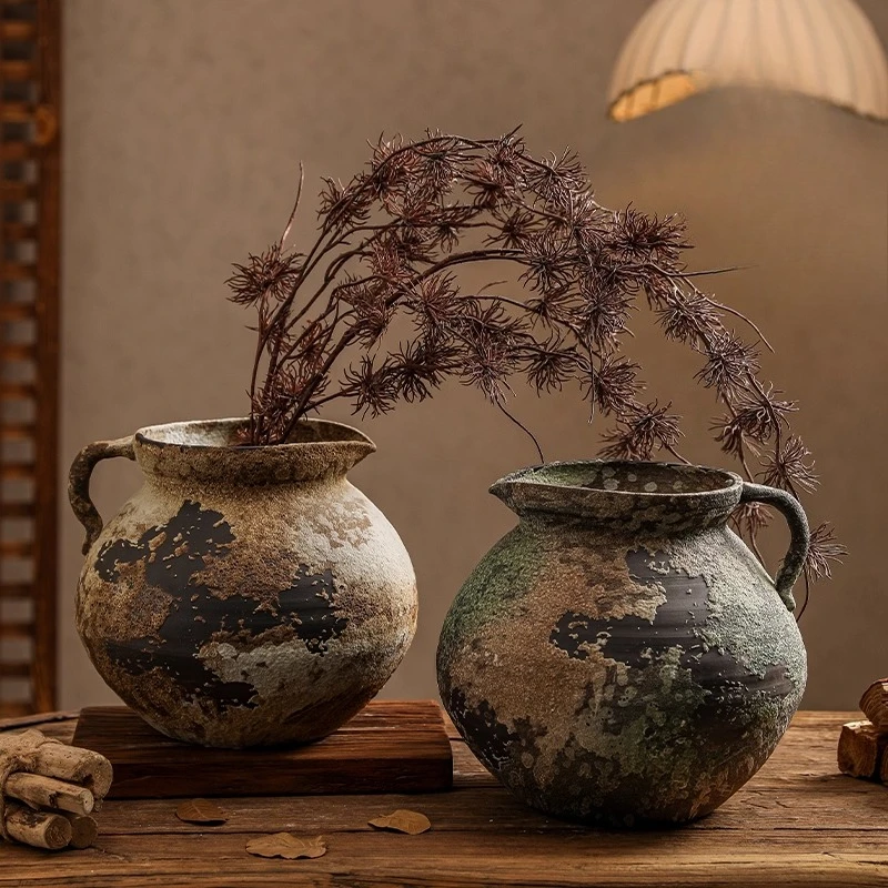

Retro ceramic vase coarse pottery pot living room home porcelain flower arrangement dried flower decorative ornament