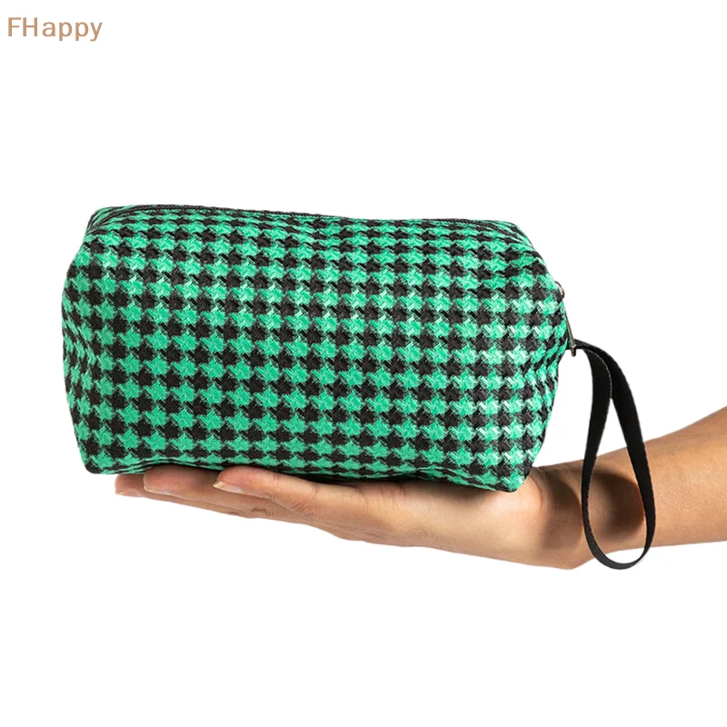 Women Girls Plaid Makeup Bag With Zipper Simple Cosmetic Bag Portable Large Capacity Storage Bag Fashion Organizer