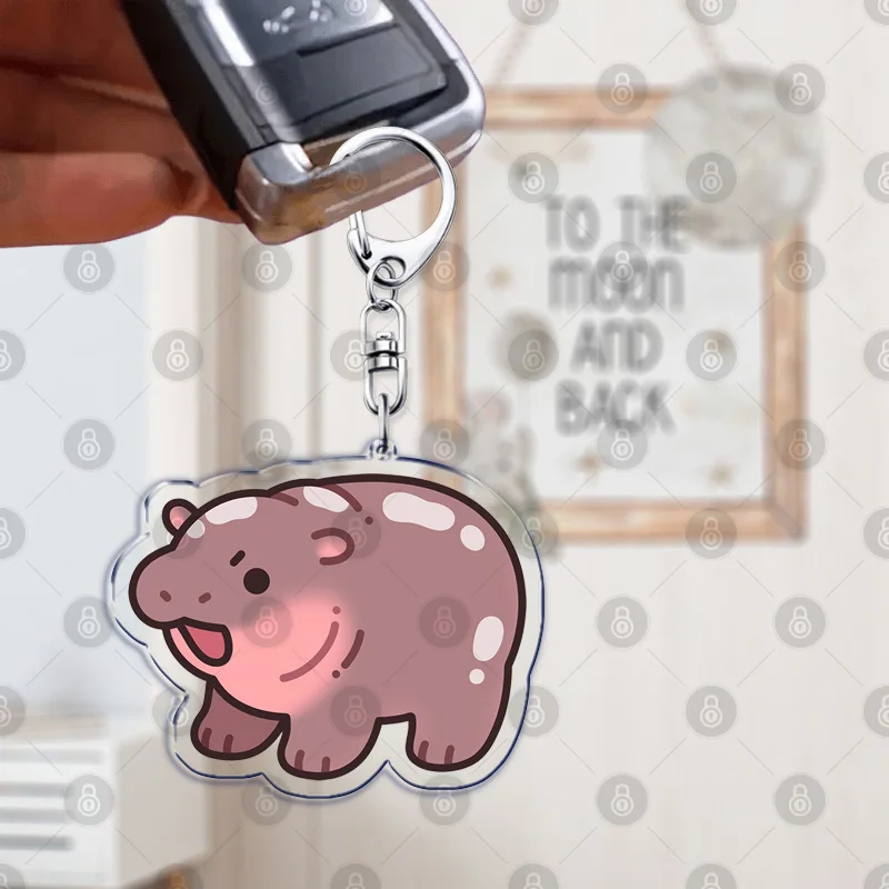 Lindo bebé hipopótamo Moo Deng llaveros acrílicos para accesorios bolsa colgante llavero joyería Fans amantes regalos