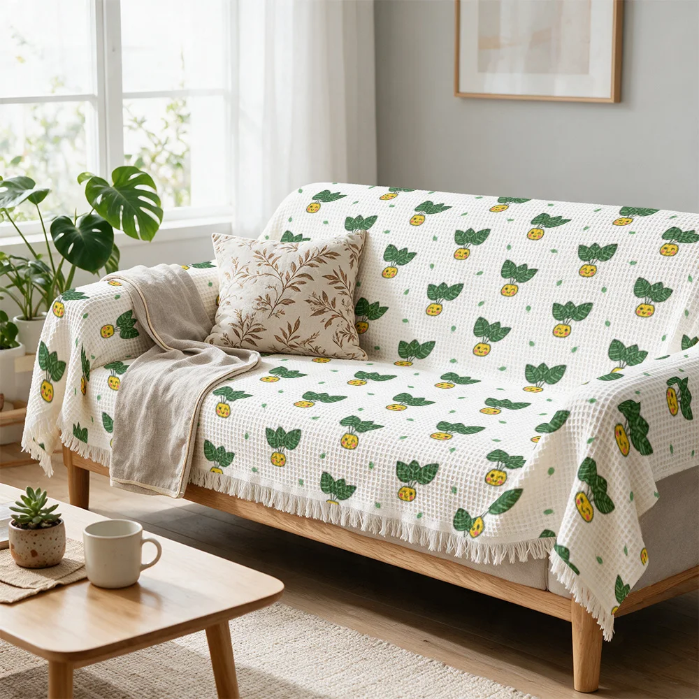 Aesthetic Botanical Leaf Pattern Throw Blanket for Sofa Couch Bed Decor Cozy Home Accent Throw Gift for Living Room Indoor