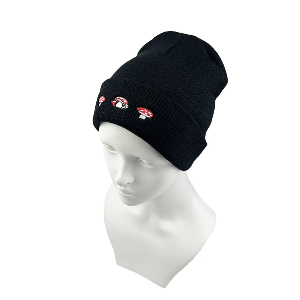 1pcs Fashion Knitted Hat Trendy New Cute Three Mushroom Embroidery Cap Couple Gift Outdoor Autumn And Winter Black White