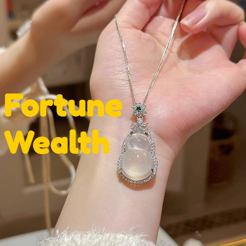 

Подвески из белого агата, женские цепочки на ключицы, удача и накопление богатства, ювелирные изделия, ожерелья, китайский дизайн счастливой тыквой