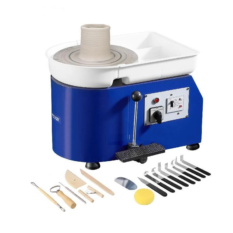 11in Pottery Wheel Ceramic Forming Machine Adjustable 60-300RPM Speed Handle and Foot Pedal Control ABS Detachable Basin