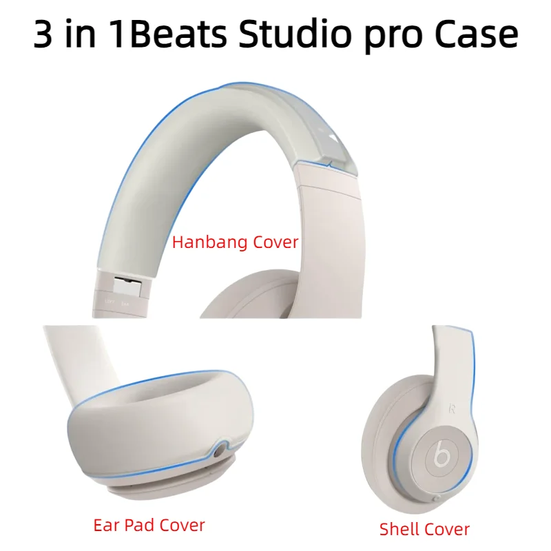 【 3-in-1 】シリコン保護カバー、Beats Studio Pro 用傷防止イヤーパッド保護カバー/シェルカバー/ヘッドバンドカバー