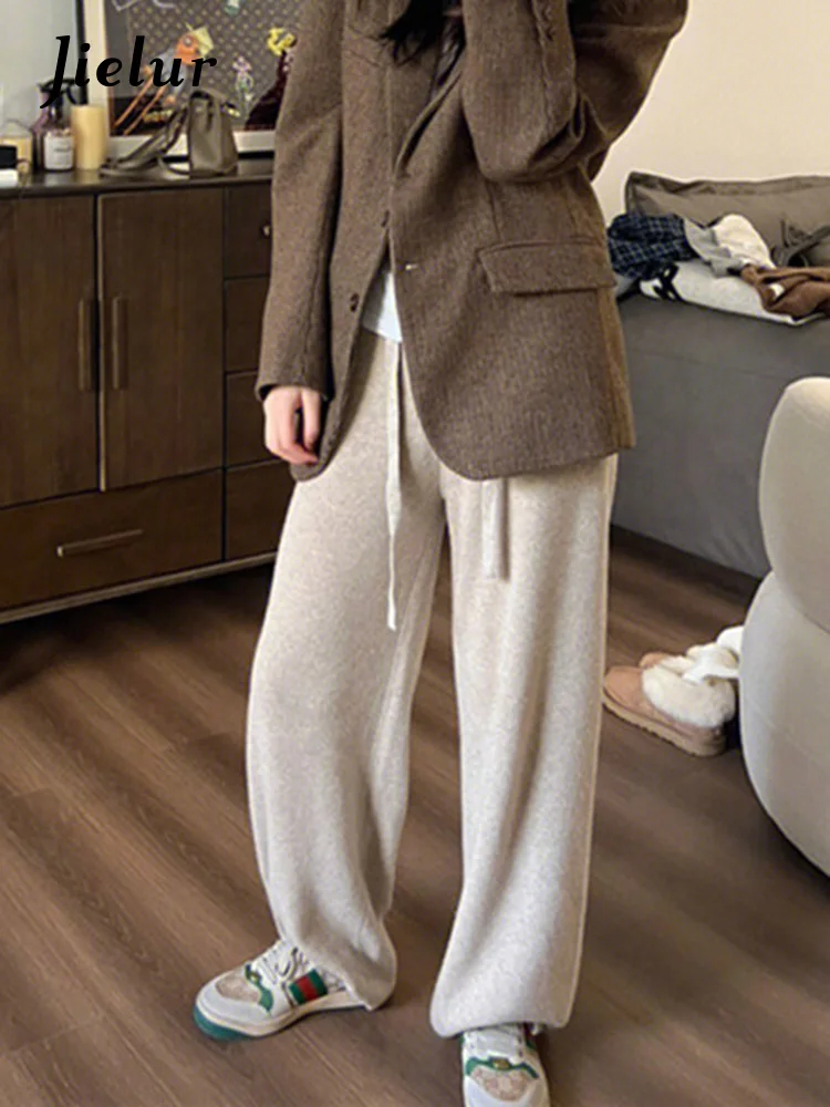 Jielur New Women's Oat Knitted Wide Legged Pants Spring Korean Chic Soft Glutinous Lazy Style Casual Loose Floor Dragging Pants