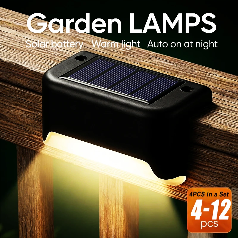 4-12Pcs Solar Deck Lights Outdoor Waterproof LED Fence Lights Step Garden Decorate Lamp for Patio Stairs Railing Pathway