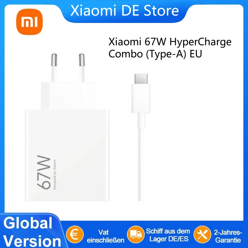 Adaptateur secteur Xiaomi 67W/120W HyperCharge Combo (Type-A) EU pour Redmi Note 14 4G/5G Redmi Note 15 et câble de charge