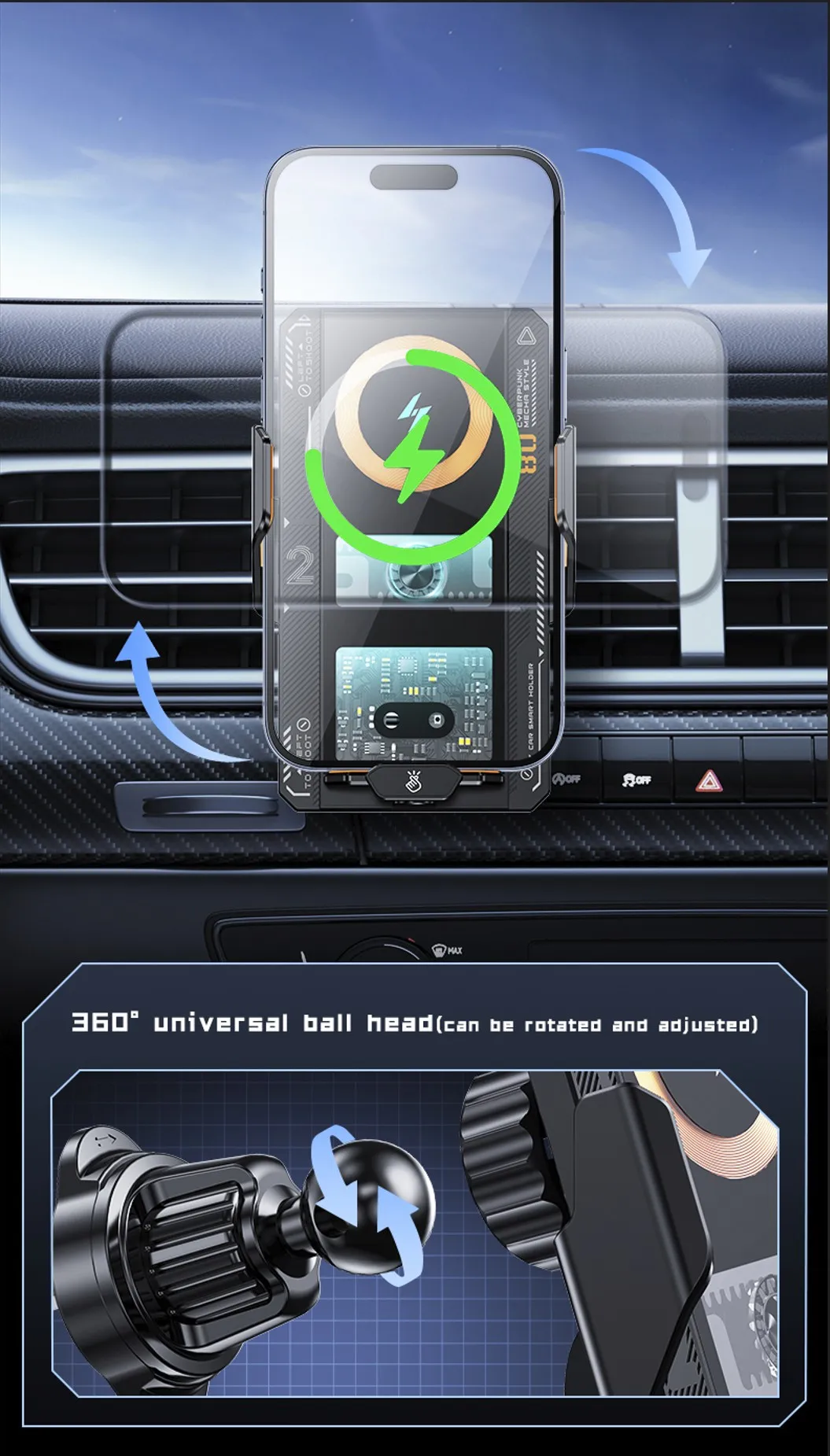 Auto Drahtlose Ladegerät Magnetische Auto Auto Halter Telefon Halterung Für Samsung iPhone Xiaomi Infrarot Induktion 66W Schnelle Ladestation – Detail 19