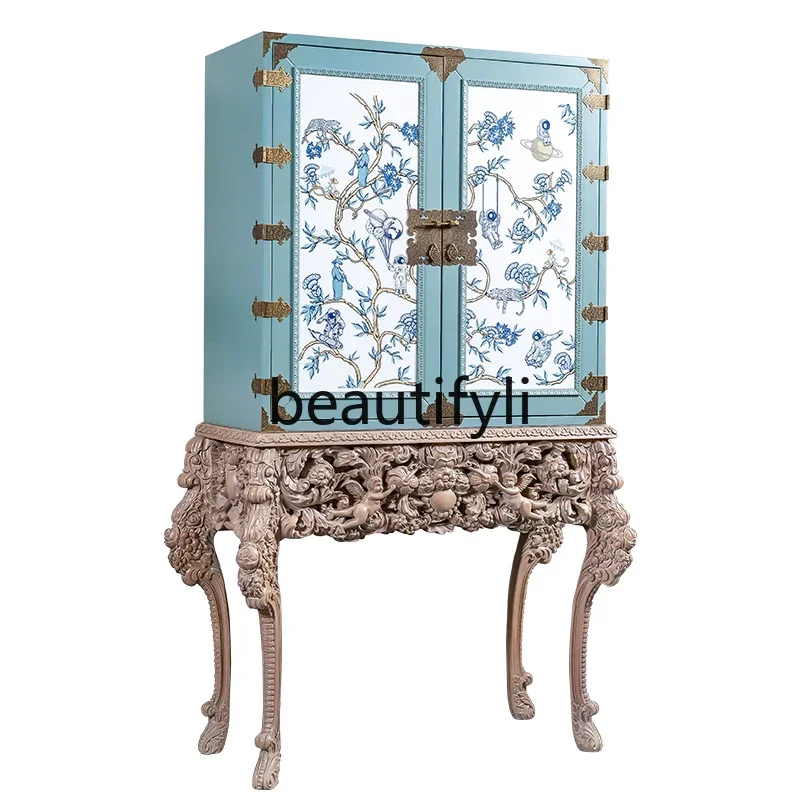 Chinese style hand-painted astronaut decorative cabinet imported solid wood original high-end storage wine cabinet