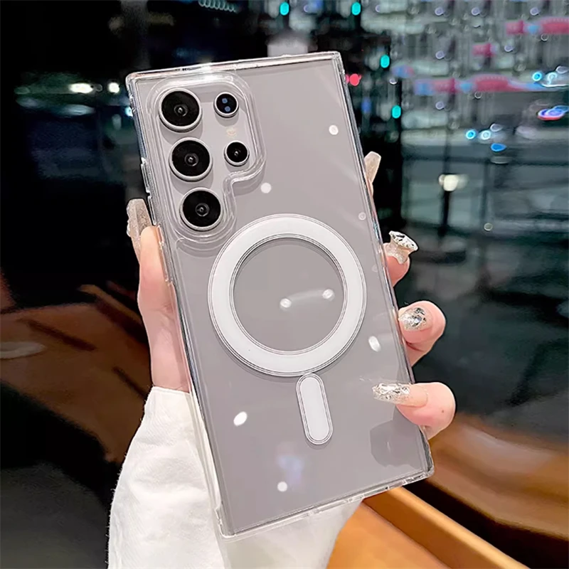 Прозрачный магнитный чехол для Magsafe для Samsung S25 Edge S24 S23 S22 S21 S20 Plus S25 FE A16 A26 A36 A56 Жесткий чехол для телефона Fundas