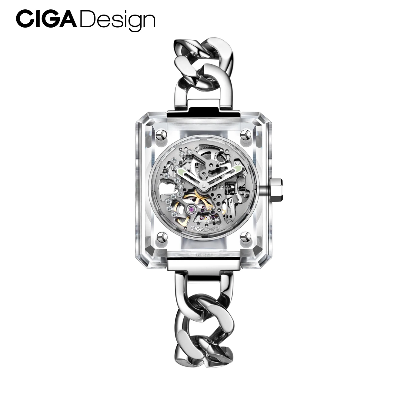 CIGA Design Transparente Automatikuhr Damen R-Serie Kristall Liebe Luxus Skelett Mechanische Uhren 3 Riemen Handgelenkuhr