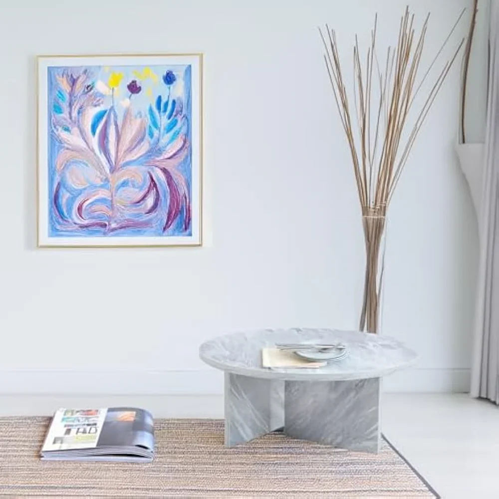 

Round Coffee Table, Modern Faux Marble Center Table for Living Room, Easy Assembly Tea Table for Apartment Office Bedroom