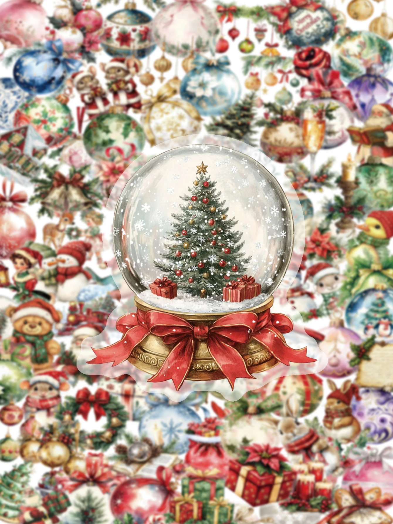 100 قطعة عيد الميلاد خمر PET ملصق جرس سانتا كلو ثلج الرنة شجرة عيد الميلاد هدية صندوق صندوق أدوات مكتب الزخرفية ملصق مائي