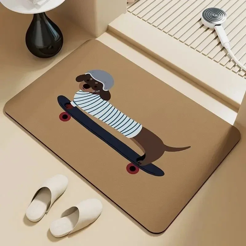 Cute Dog Skater Board Bath Mat Bathroom Rug Entrance Mat Waterproof Non Slip Pet Mat for Home Decor