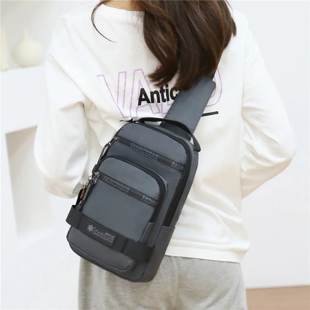 

Simple Multi Pockets Men Chest Bag Cloth Shoulder Bag Sports Message Bag Multifunction Solid Color Crossbody Bag Travel