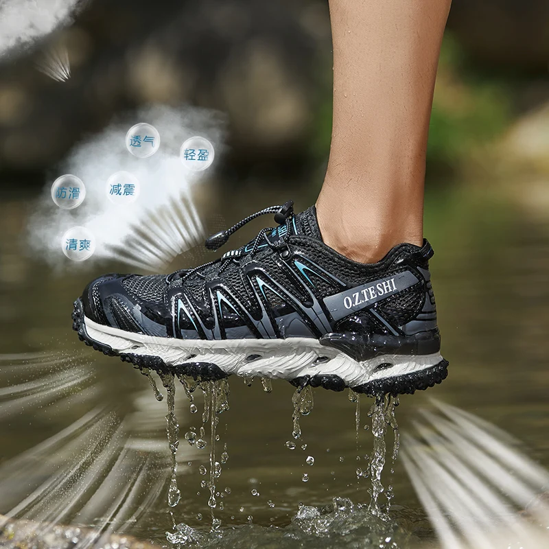 O.Z.TESHI Men Upstream Shoes Outdoor Trekking Wading Aqua Shoes Breathable Mesh Quick drying water Sneakers walking fishing shoe