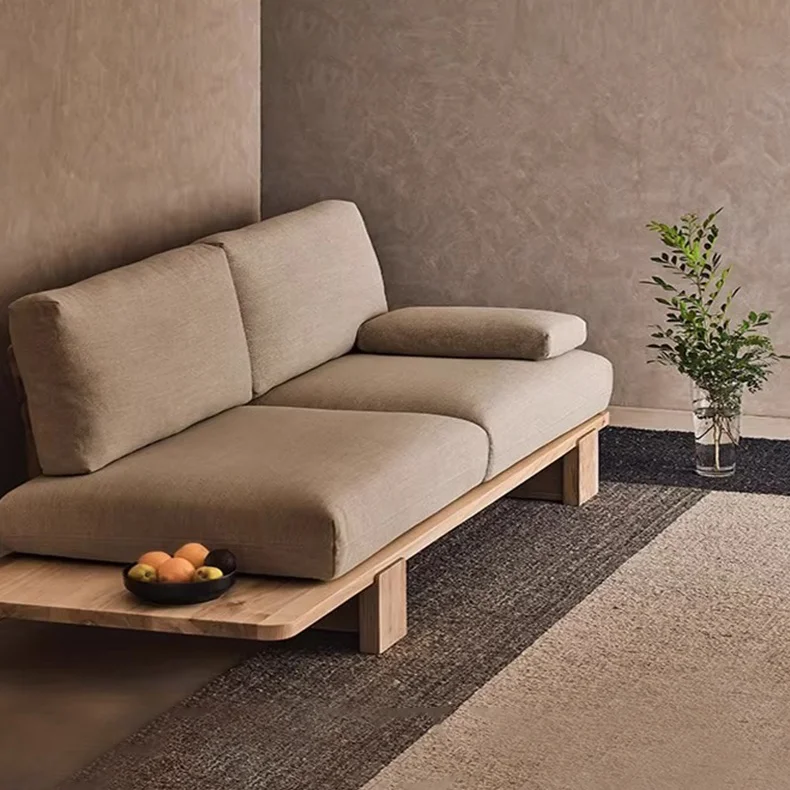 *  Middle-aged Style Solid Wood Platform Sofa Living Room Japanese Tatami Hotel Cafe Lounge Reception Sofa
