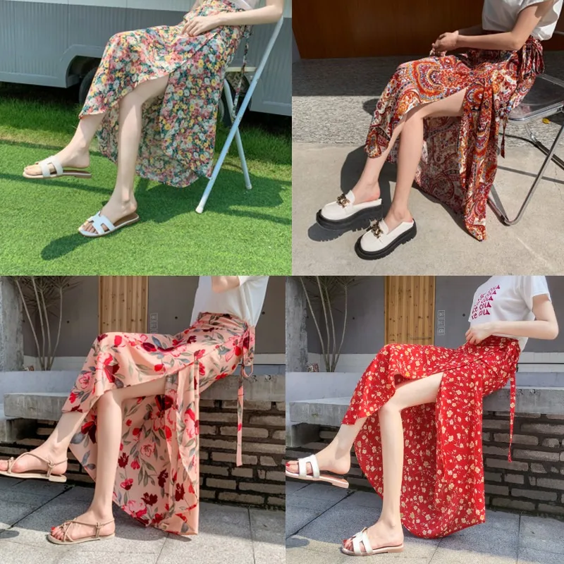 

Vaion Beach Wrap Skirt High Waist Floral Print f Body Women's Skirt Polyester Fiber Printed Wrap Skirt