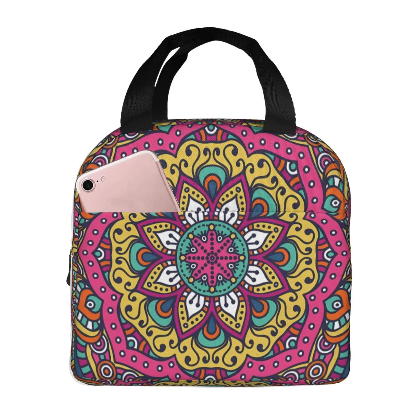 Mandala Purple Print Insulated Lunch Bag for School Waterproof Cooler Thermal Lunch Box Women Children Food Container Tote Bags